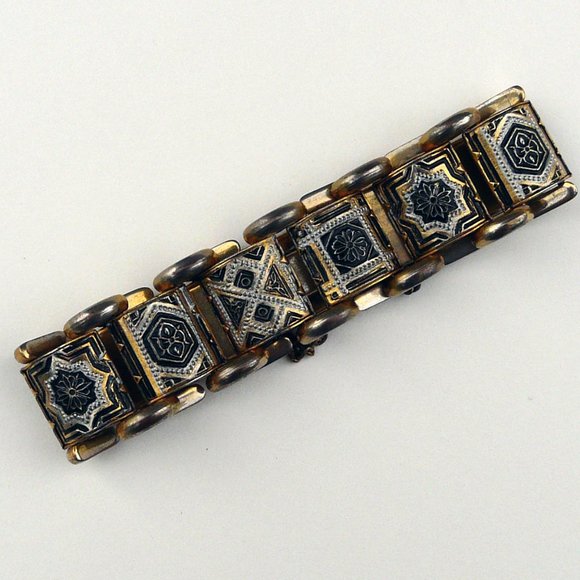 🔴 Vintage Damascene style black & gold bracelet - Picture 3 of 8